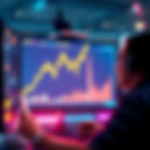 A trader looking at a digital chart showing rising trends for $MON on BitMart