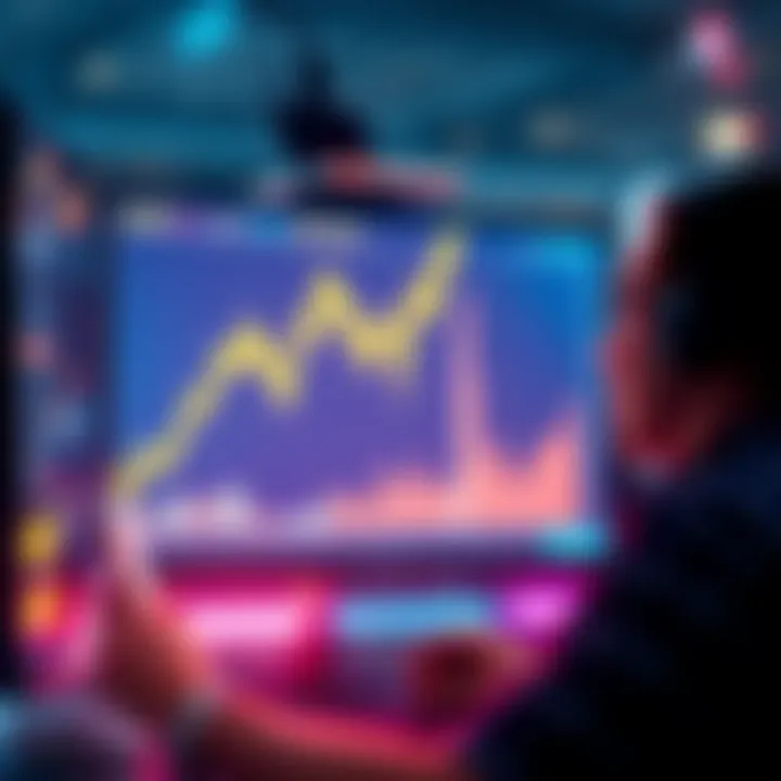 Trading $MON on BitMart A trader looking at a digital chart showing rising trends for $MON on BitMart