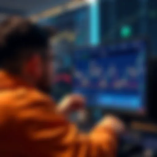 A trader examines cryptocurrency charts on a computer screen, focusing on safe asset trading practices to avoid scams.