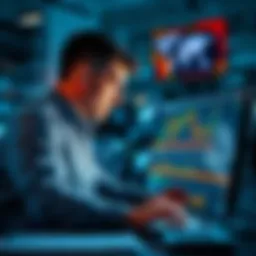 A trader analyzing charts and graphs on a computer, focusing on trading strategies for success.