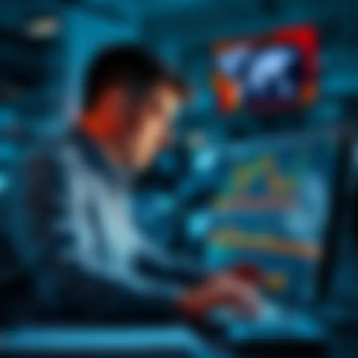 A trader analyzing charts and graphs on a computer, focusing on trading strategies for success.