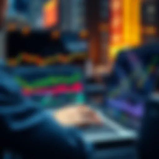 A person analyzing market charts and graphs on a laptop, with financial data displayed on the screen, representing the decision to buy, sell, or hold assets.