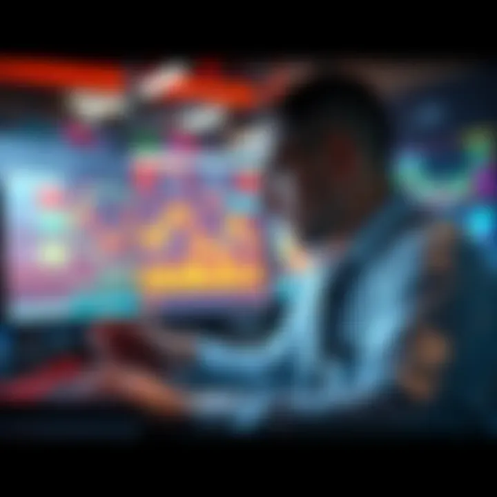 A trader analyzing market charts and data, showing impulse reactions to price changes, with graphs displaying inventory management strategies.