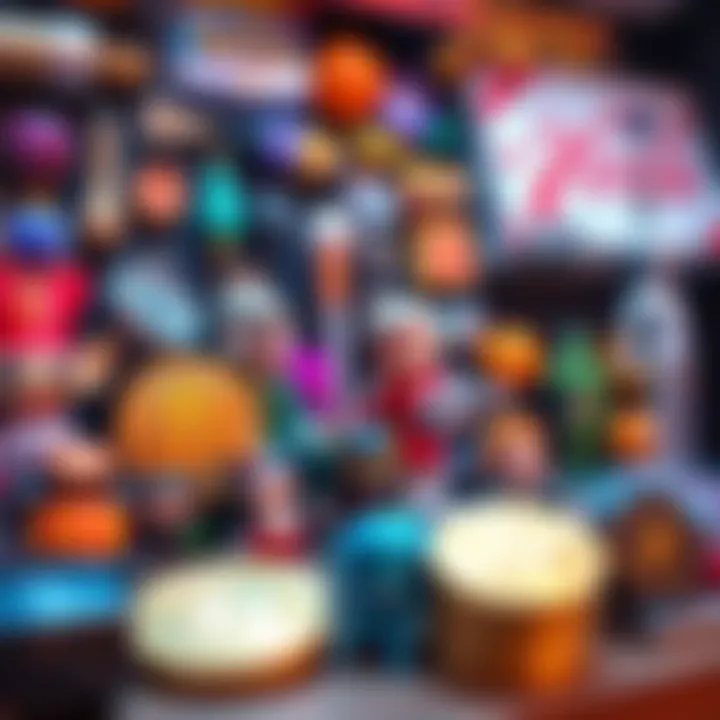 Trading with Bitcoin A diverse range of unusual items like toys, art, and collectibles displayed alongside a Bitcoin symbol, representing creative trades.