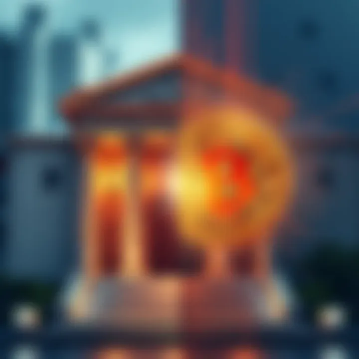 A split image showing a bank building on one side and a Bitcoin symbol with digital transactions on the other side, illustrating privacy differences.