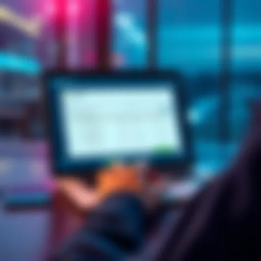 A person using a laptop to transfer money from a bank to Revolut, showing financial documents on the screen.