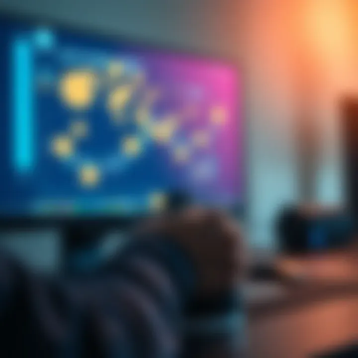 A person using a computer to transfer cryptocurrencies between Nunchuk and Sparrow Wallet, with digital coins displayed on the screen