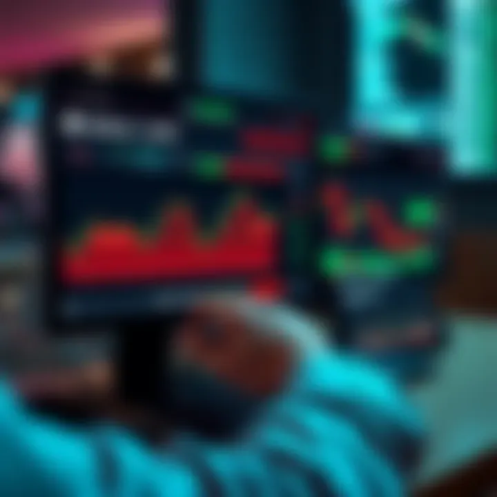 A person using a computer to trade cryptocurrencies on the Robinhood EVM chain, with graphics of Solana memecoins and bridging assets visible on the screen.