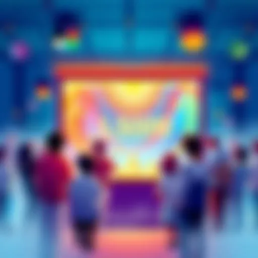 A digital illustration depicting a group of people participating in a cryptocurrency lottery with a visible prize pool on screen, emphasizing transparency and fairness.