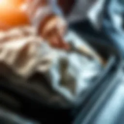 Transporting a Metal Key Safely A person holding a metal key while packing a suitcase for a cross-country move