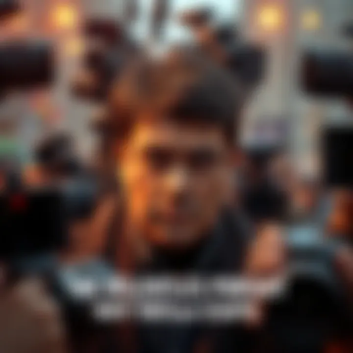 A worried individual surrounded by cameras and reporters, illustrating the pressure from media and public eyes.