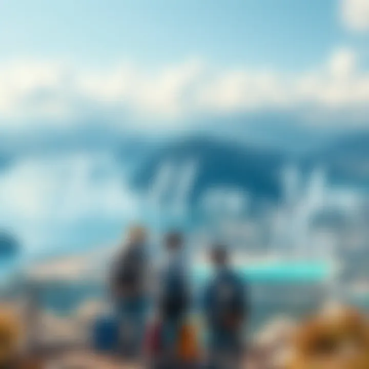 Group of travelers enjoying a scenic view at a popular travel spot