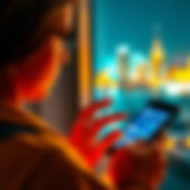 A person organizing travel funds by using multiple neobank apps on a smartphone, illustrating financial security while traveling.