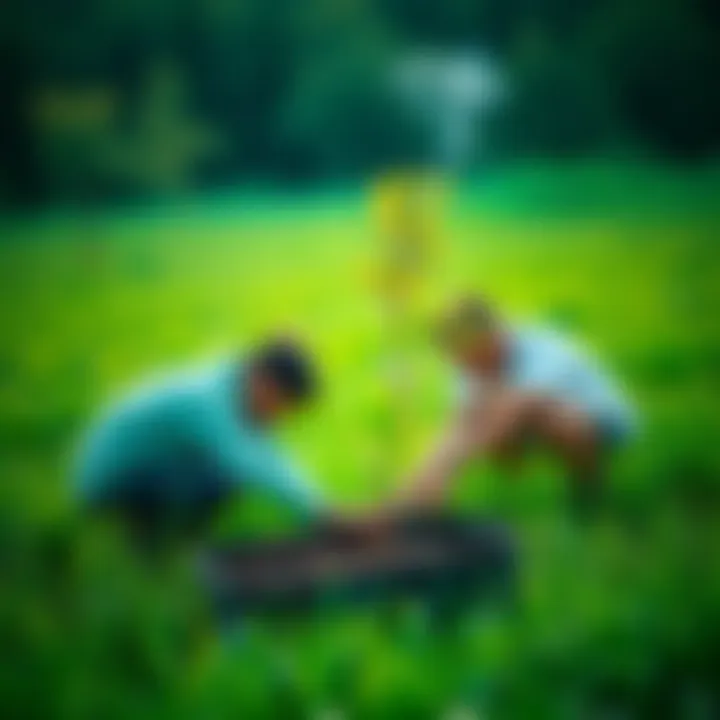 Tree planting for cryptocurrency A person planting a tree in a green field, symbolizing eco-friendly practices and rewards for sustainability