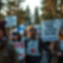 Activists protest against tree clearing in Finland with signs and banners demanding accountability from Google.