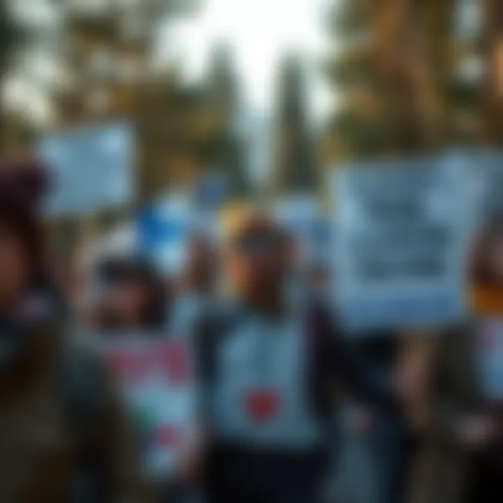 Activists protest against tree clearing in Finland with signs and banners demanding accountability from Google.