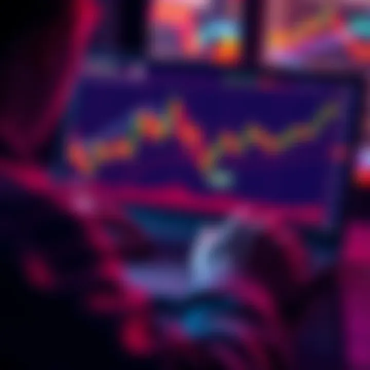 A person analyzing cryptocurrency charts on a laptop with financial graphs and charts on the screen