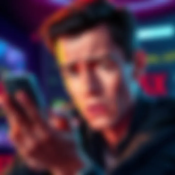 A worried person looking at a digital wallet app with a confused expression, concerned about the safety of their funds.