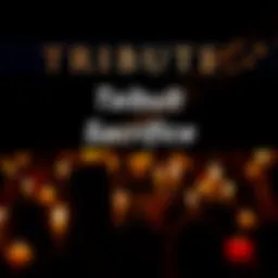 A candlelight vigil honoring those who made sacrifices for others, with people holding candles in a dark setting.