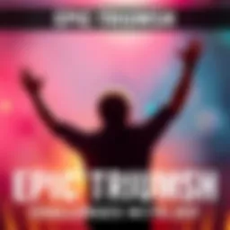 A joyful person with arms raised in celebration against a bright background