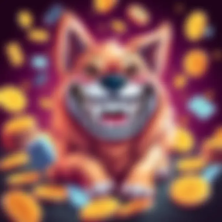 Troll Doge Memecoin A playful cartoon dog with a troll grin, representing Troll Doge memecoin, surrounded by memes and coins.