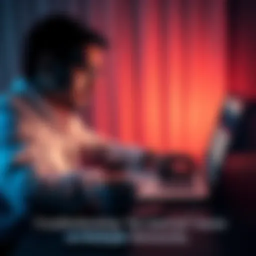 A person sitting at a table looking frustrated at a laptop showing no internet connection, with a smartphone nearby.