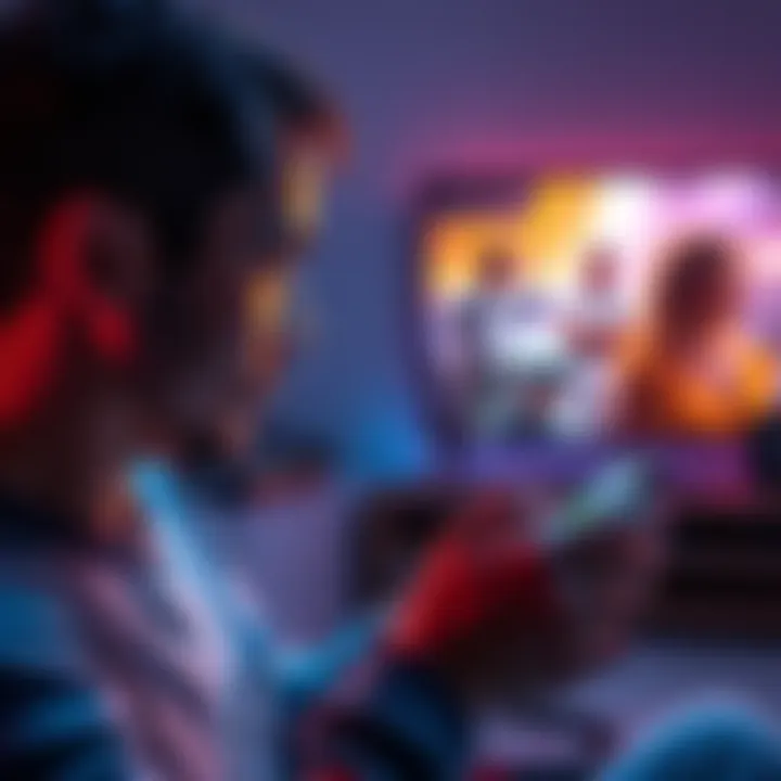 Person looking at a Firestick device and mobile phone while trying to fix streaming problems with Paramount+