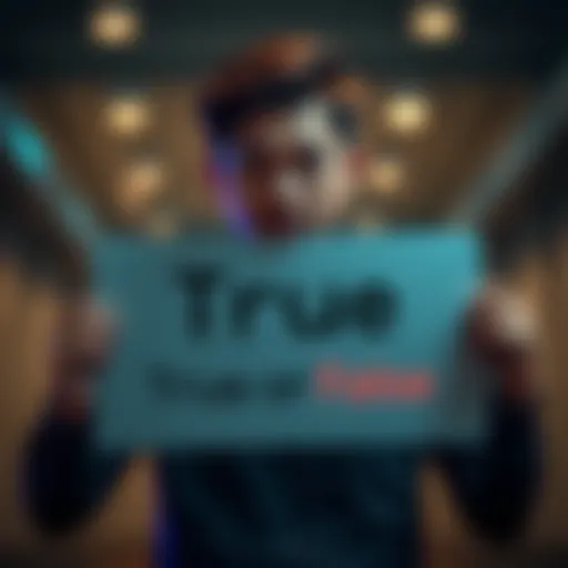 A person holds a sign displaying the words 'True' and 'False' with a thoughtful expression, representing the idea of truth in decision-making.