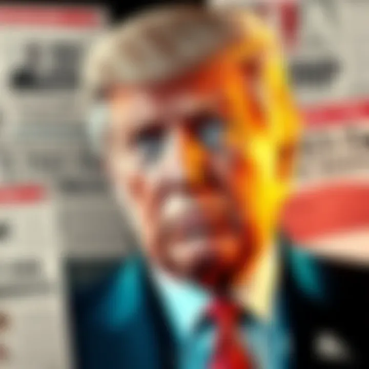 Former President Trump with a concerned expression, surrounded by headlines about corruption and foreign investments