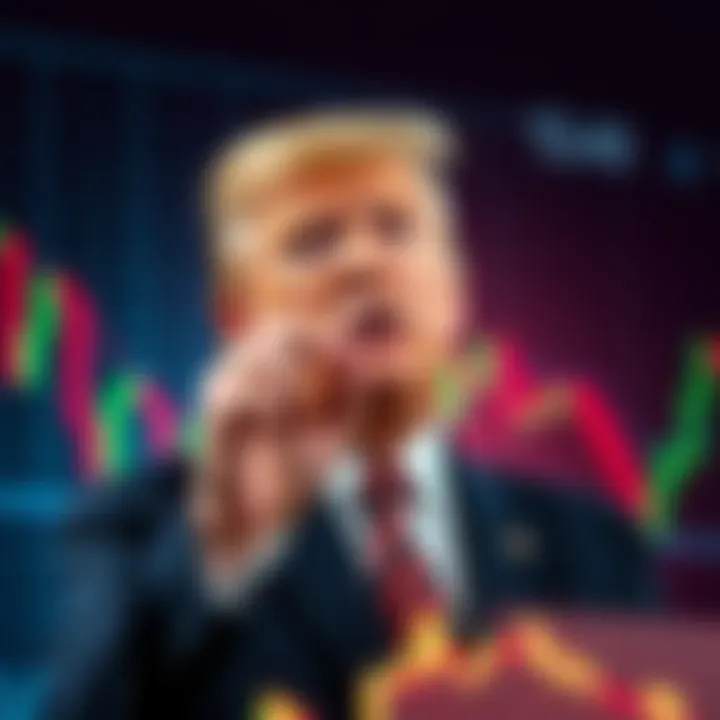 Donald Trump warning Iran about the Strait of Hormuz with a backdrop of a Bitcoin chart showing decline