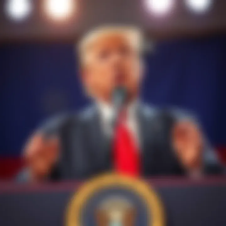 Donald Trump speaking at a podium, announcing his campaign promise of $100 Medicare checks for seniors and a $5,000 dividend for citizens.