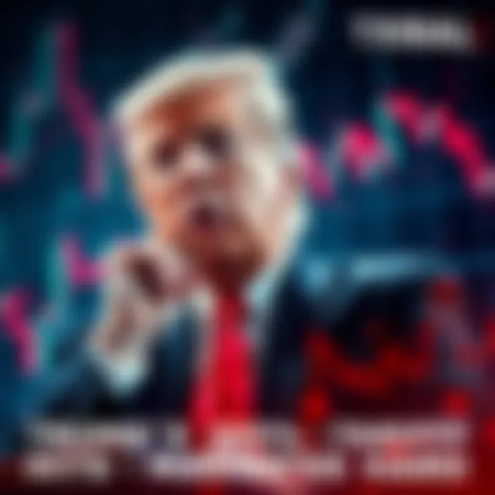 President Trump announcing a 100% tariff on China, with a graphic showing falling cryptocurrency prices in the background.