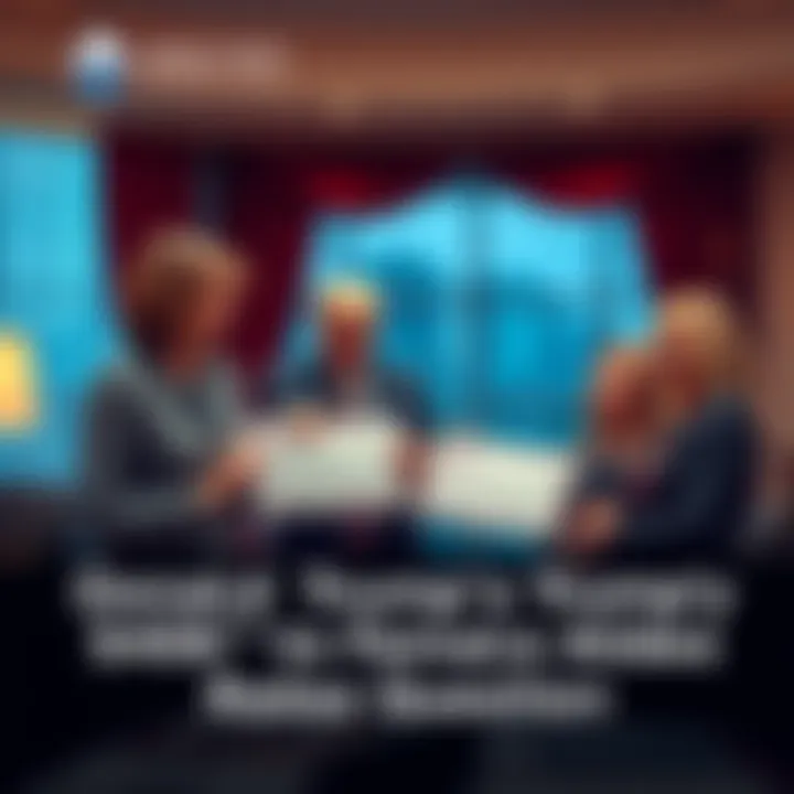 Donald Trump presenting bonus checks to female aides in an office setting