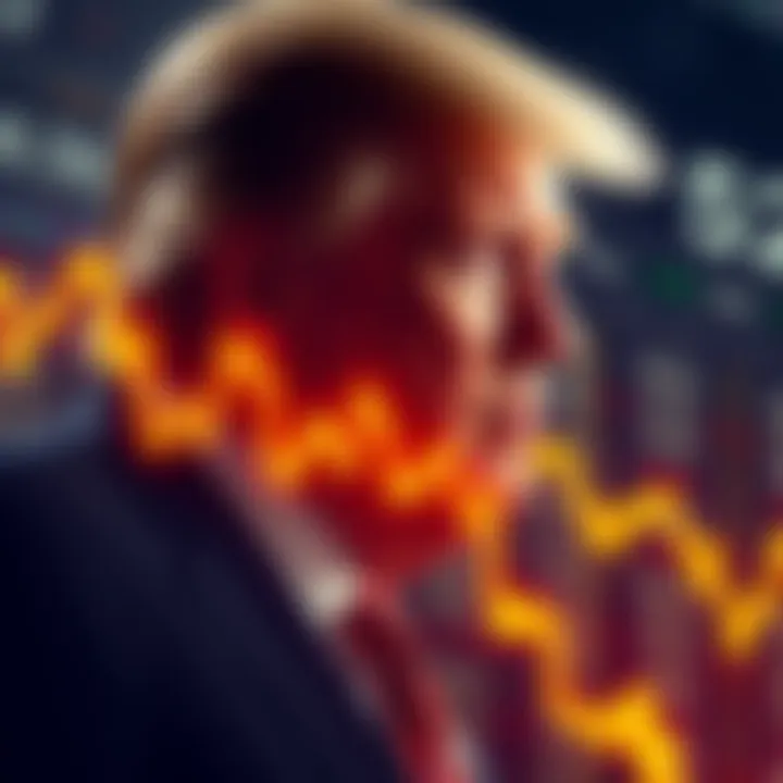 A graphic showing a downward trend in cryptocurrency values with an image of President Trump overlaying the financial charts.