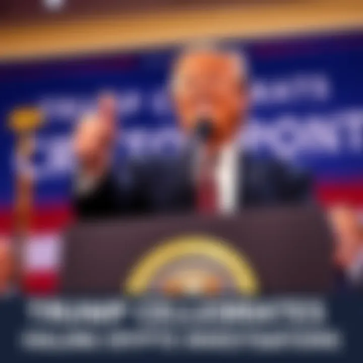 President Trump speaking at a podium with a pro-crypto banner behind him, smiling and giving a thumbs up, suggesting positive changes for the cryptocurrency sector.