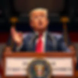 Donald Trump at a podium discussing his economic policies during a press conference