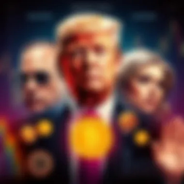 A graphic showing the Trump family with financial charts and cryptocurrency symbols, highlighting allegations of corruption.