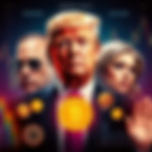 A graphic showing the Trump family with financial charts and cryptocurrency symbols, highlighting allegations of corruption.