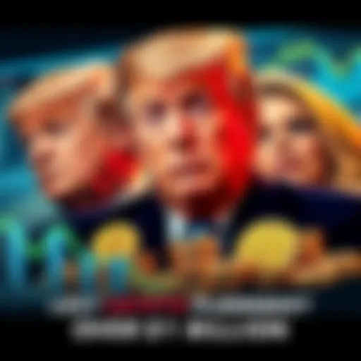 The Trump family is shown looking concerned over declining cryptocurrency values, symbolizing their loss of wealth. Financial graphs depict a downward trend in the background.