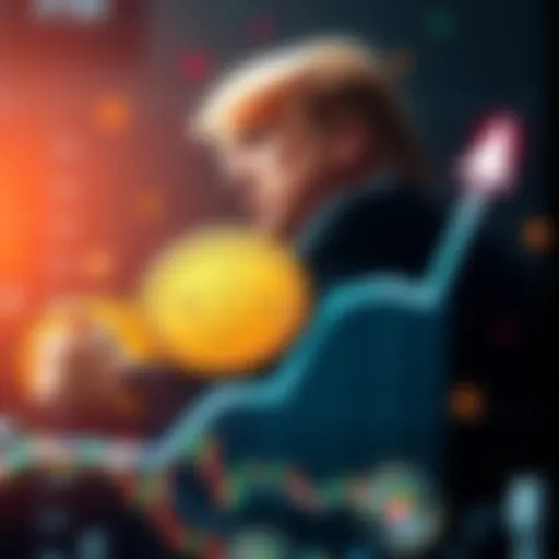 A graphic representation of the Trump family's wealth increasing significantly, with a visual of a crypto token illustration and a financial chart trending upward.