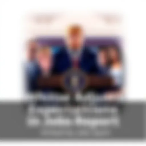 President Trump at a podium with charts showing job growth, surrounded by aides looking concerned.