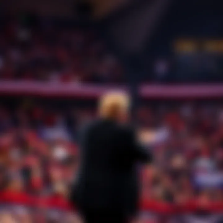 Donald Trump addressing a large crowd at a political rally, showing strong engagement and support from attendees.