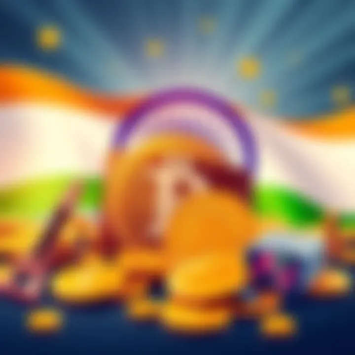 An illustration showing a digital wallet and Pi coins with an Indian flag in the background, symbolizing trusted exchanges for selling Pi coins in India.