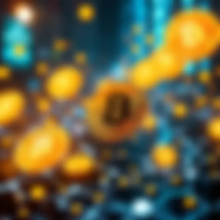 A visual representation of trustless systems in Bitcoin showing blockchain connections and digital currency symbols.