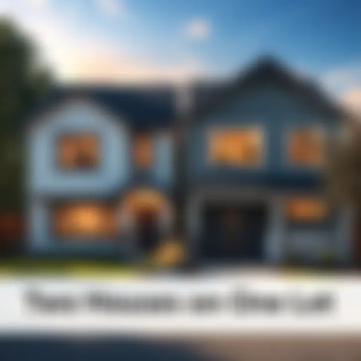 A view of two distinct homes sharing a single lot, showcasing creative housing design and family living solutions.