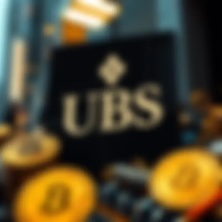 A graphic showing the UBS logo alongside Bitcoin and cryptocurrency icons, symbolizing the launch of their trading services for clients.