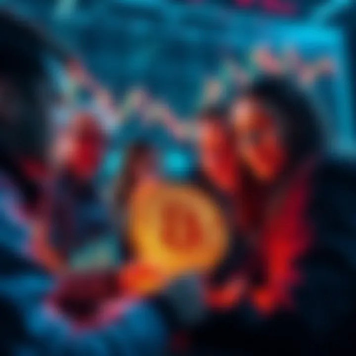 A group of UK investors analyzing Bitcoin and Ether graphs on a digital screen.