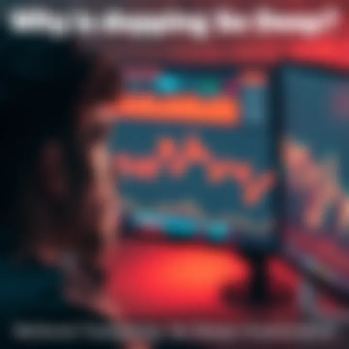 A person looking concerned while observing a significant drop in data or performance on a computer screen.