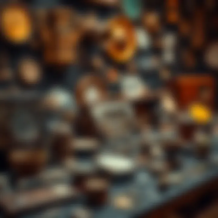 Unique Finds Display A collection of rare and interesting items showcased on a table, appealing to enthusiasts.