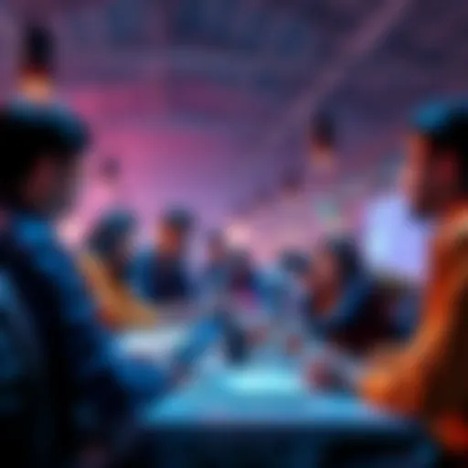 Group of university students engaging in discussions about blockchain technology at an Algorand club meeting